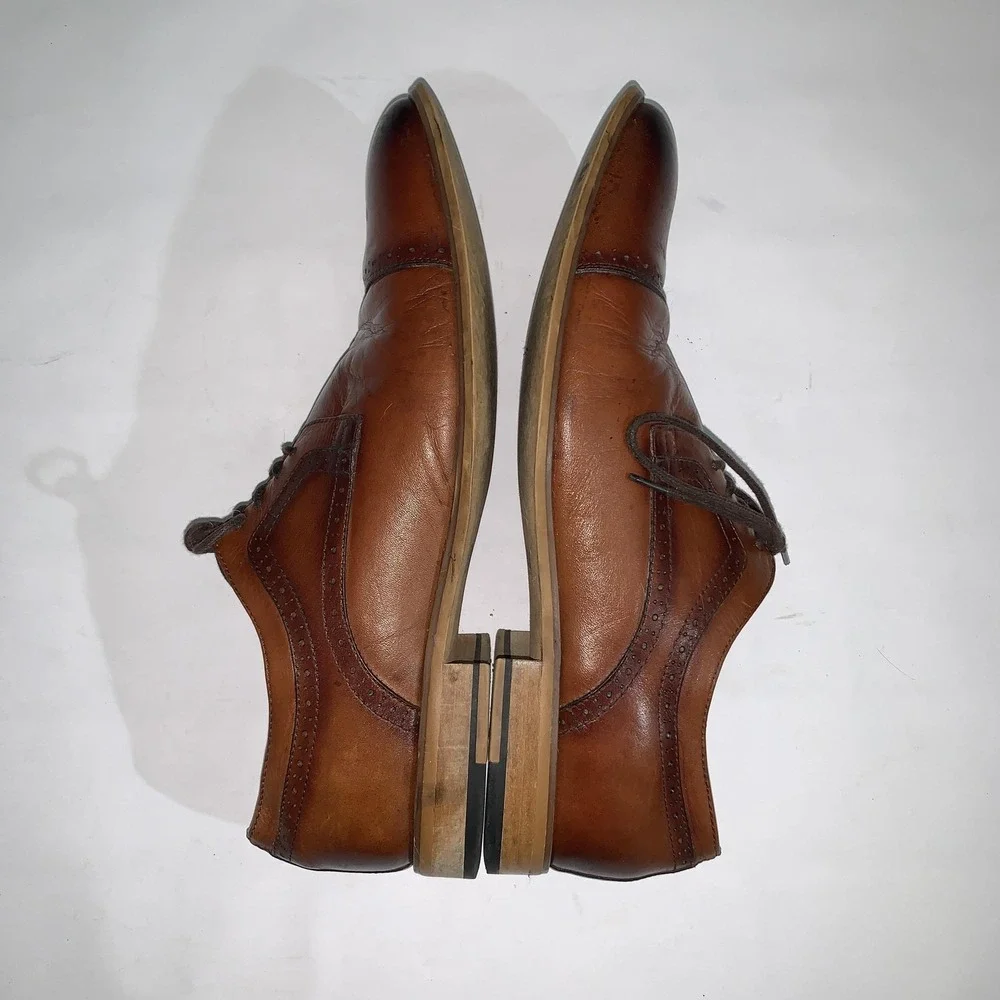 Stacy Adams Cap Toe Derby Dress Shoes Mens Size 12 Wide Brown Leather 25081-221